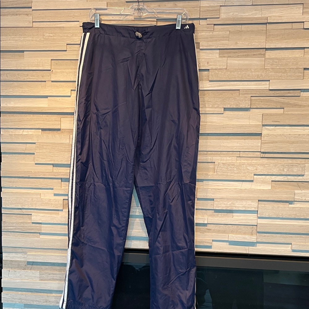 Adidas women's Navy Track Pants with White Stripes- size L, good condition